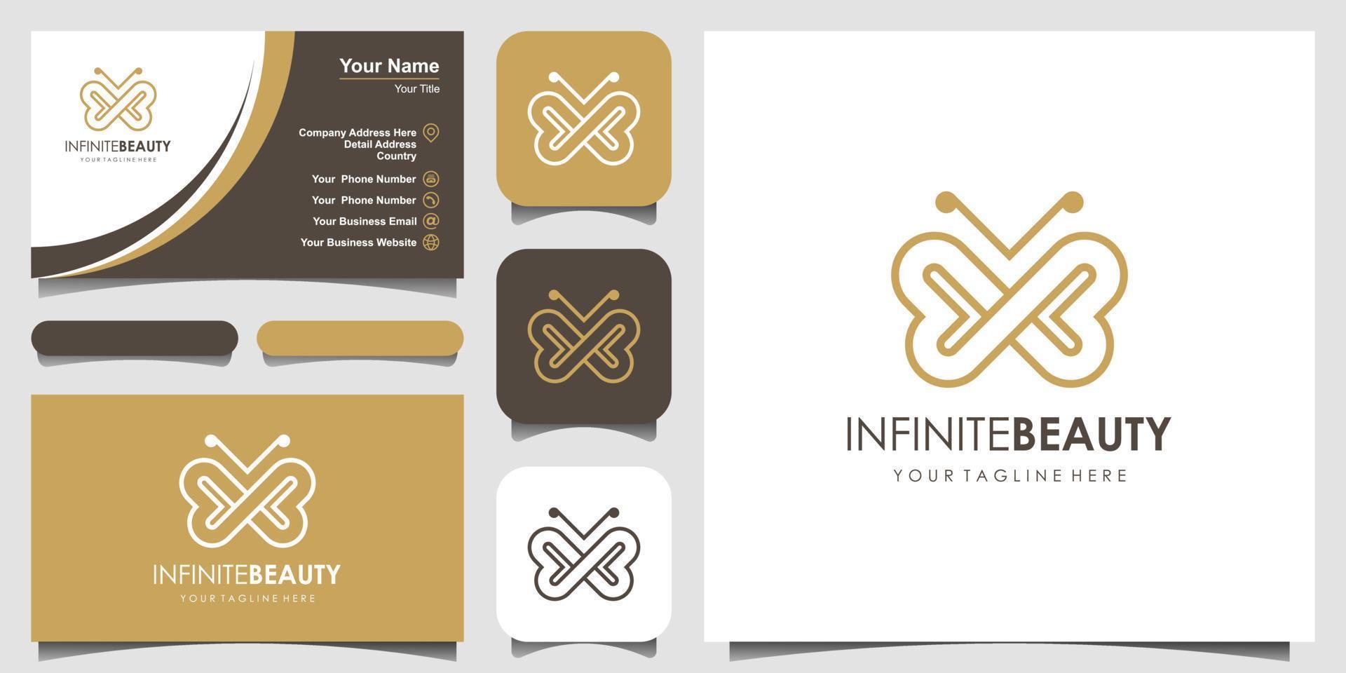 logotipo de forma de monograma de arte de línea de mariposa dorada minimalista. belleza, estilo spa de lujo. diseño de logotipo, icono y tarjeta de visita. vector