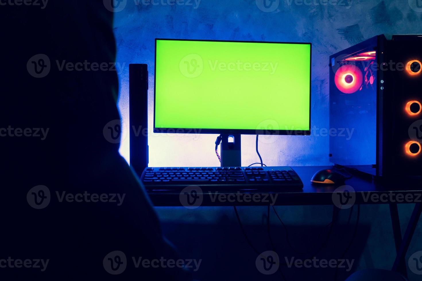 A blank screen computer on a table. E-sport concept. photo