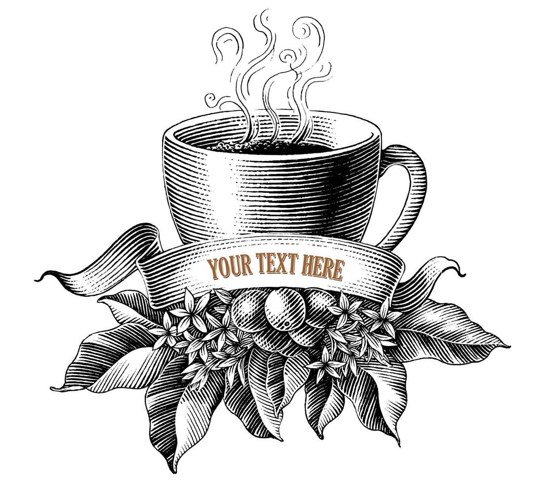 Coffee shop logo design hand draw vintage engraving style black and white clip art isolated on white background vector