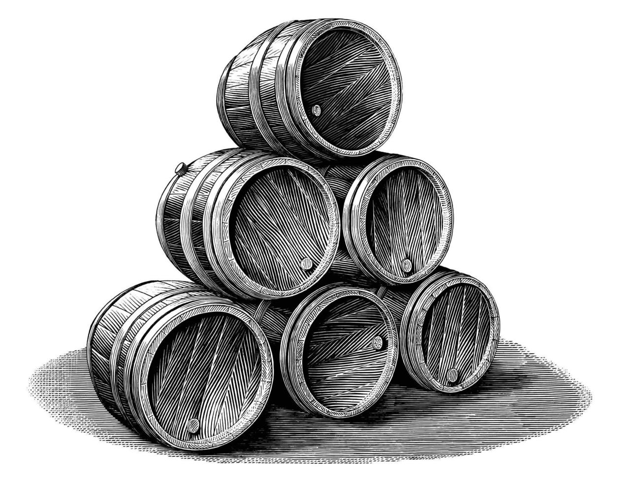 Stack of Beer barrel hand drawn vintage engraving style black and white clip art isolated on white background vector