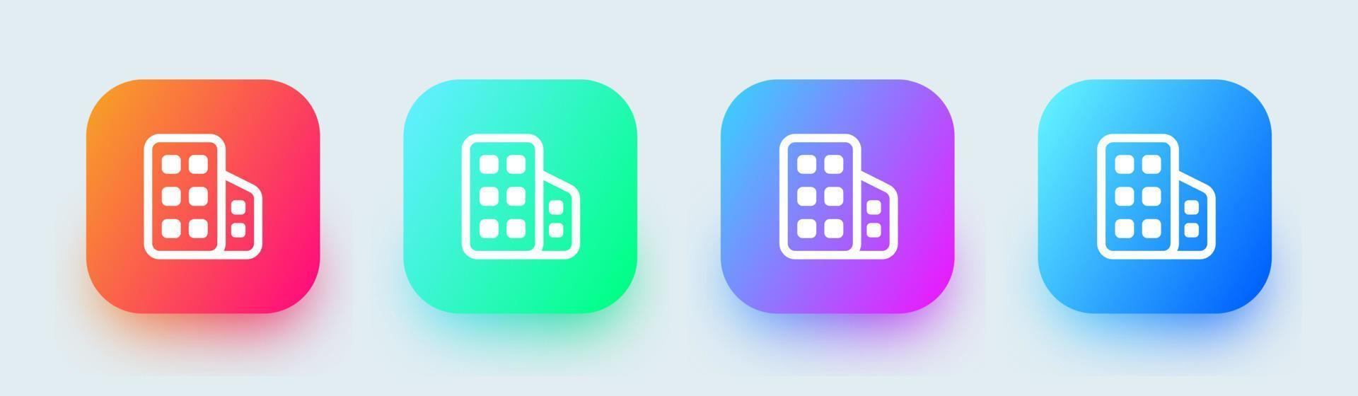 Building line icon in square gradient colors. Architecture signs vector illustration.