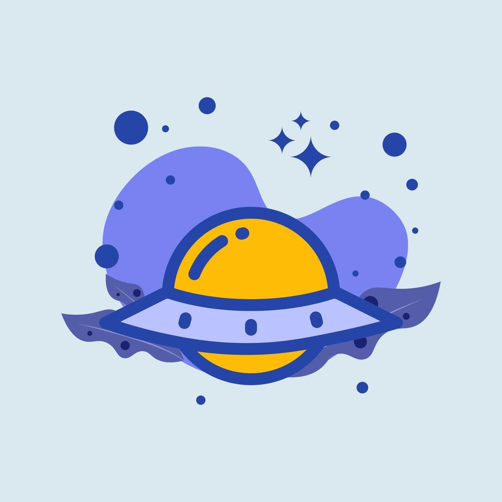 Ufo flat illustration. Alien space ship signs vector illustration.