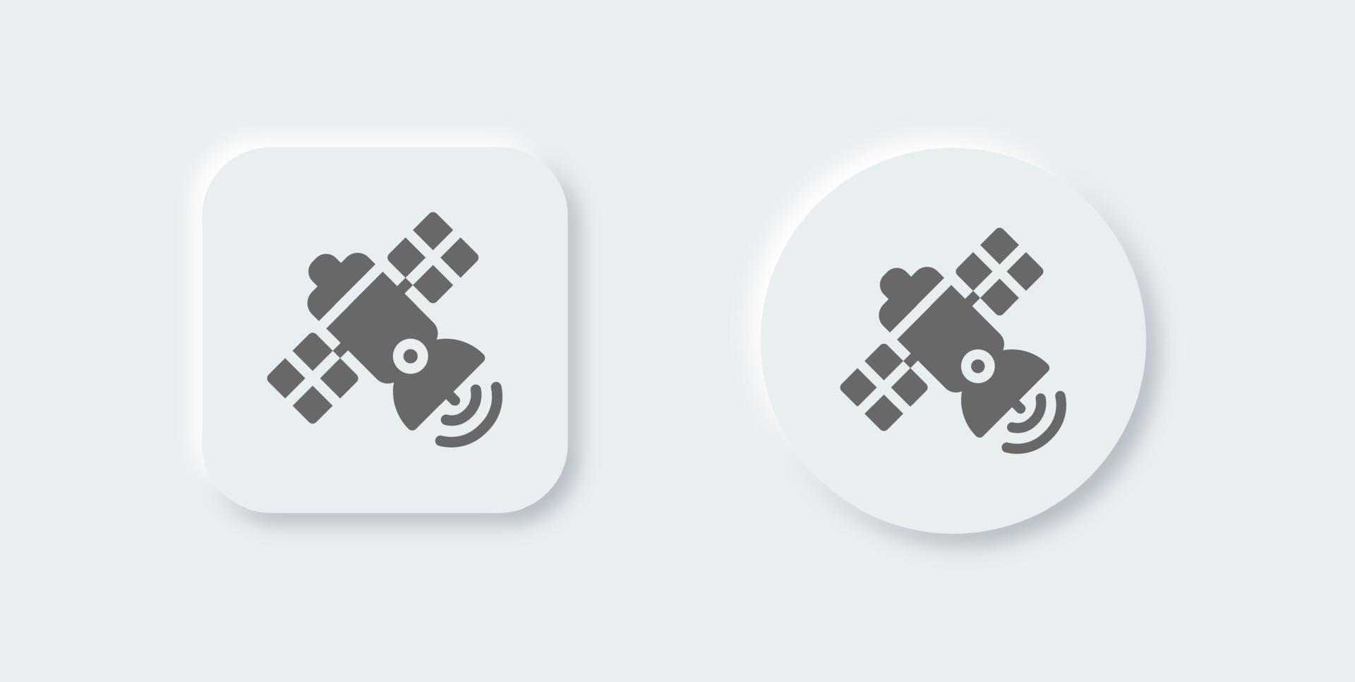 Satellite solid icon in neomorphic design style. Antenna signs vector illustration.