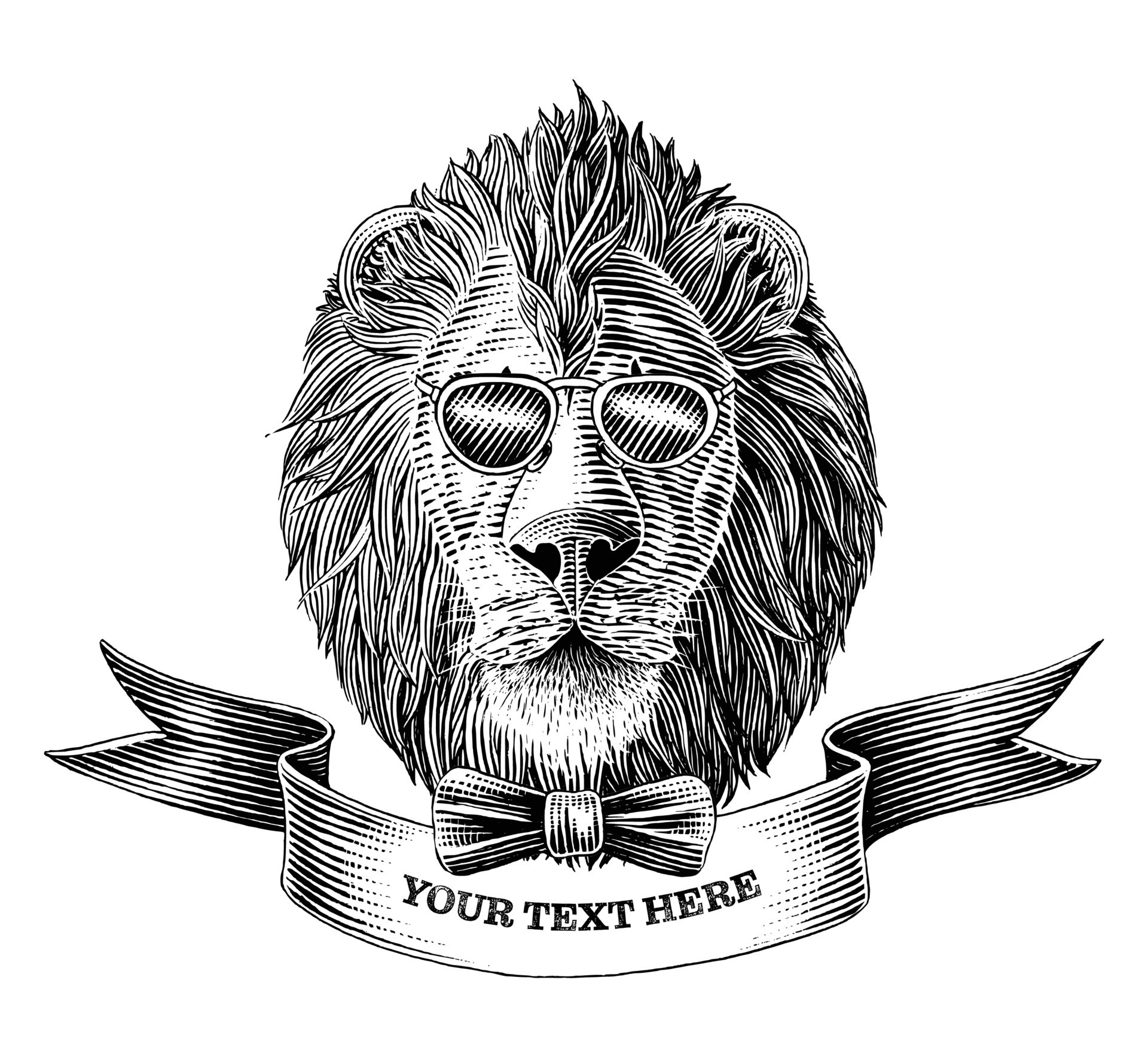 The lion head logo with banner hand draw vintage engraving illustration  black and white clip art isolated on white background 9326380 Vector Art at  Vecteezy