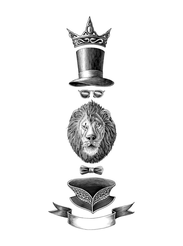 The lion collection hand draw vintage engraving illustration black and white clip art isolated on white background vector