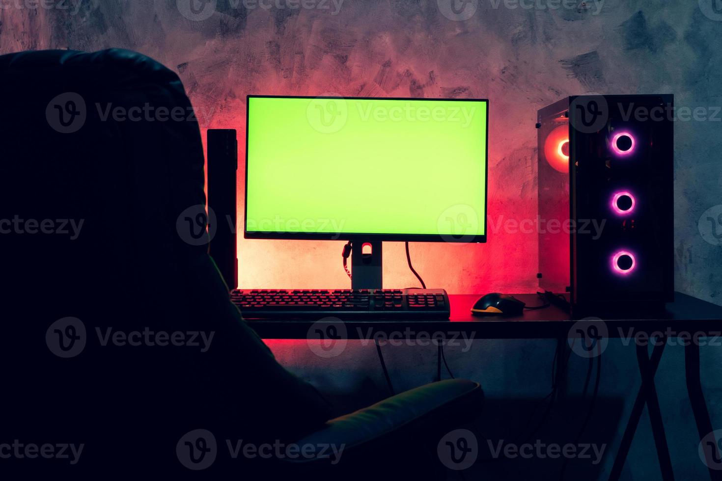A blank screen computer on a table. E-sport concept. photo
