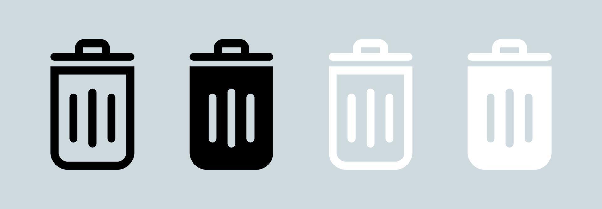 Trash bin icon in black and white colors. Delete signs vector illustration.