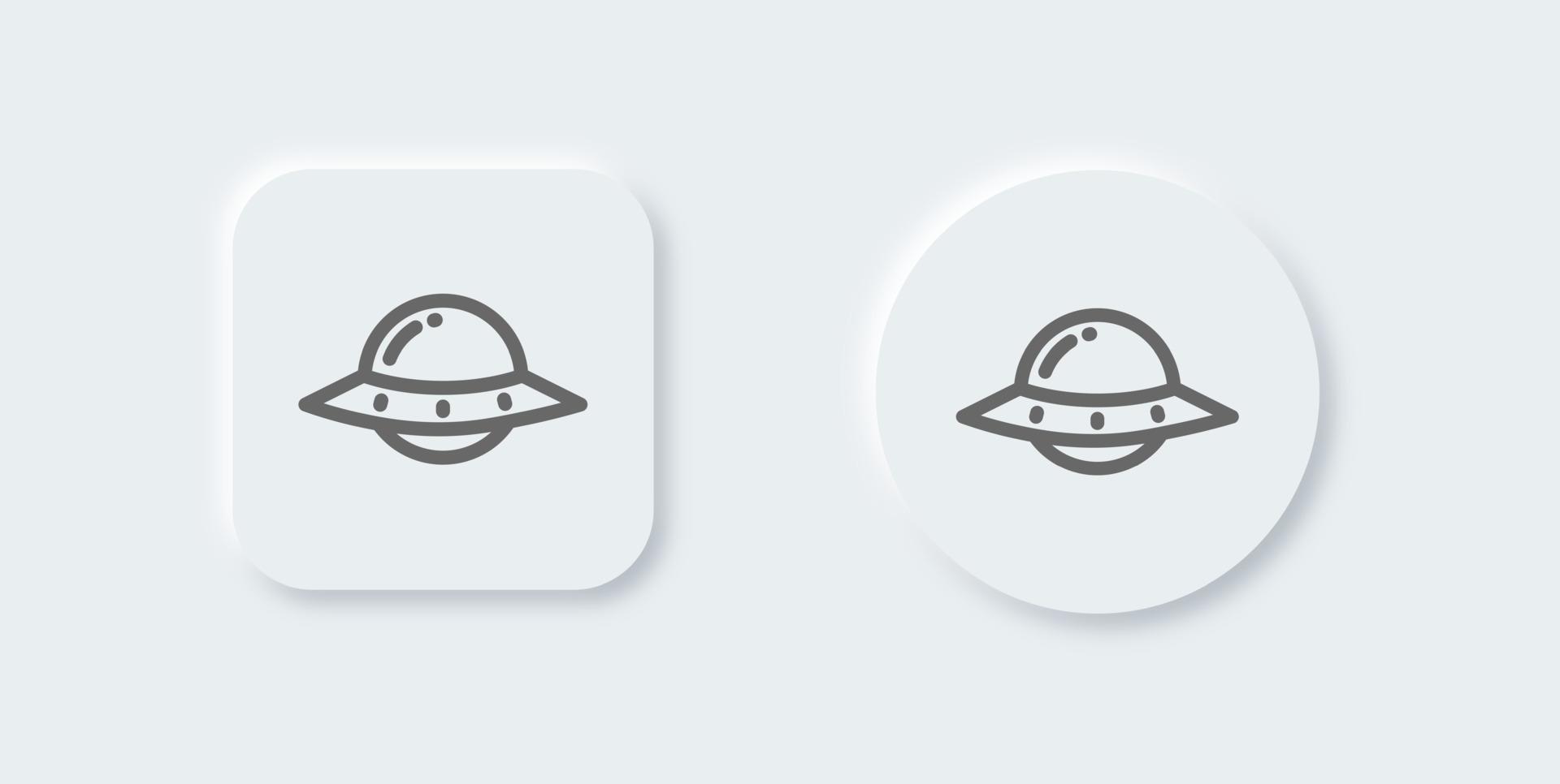 Ufo line icon in neomorphic design style. Alien space ship signs vector illustration.