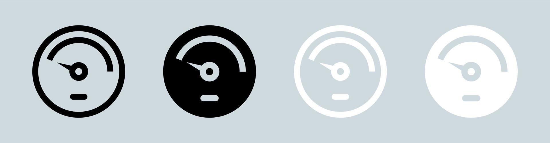 Speedometer icon in black and white colors. Performance indicator signs vector illustration.