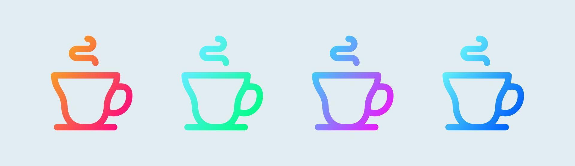 icono de línea de taza de café en colores degradados. ilustración de vector de signos de bebida caliente.
