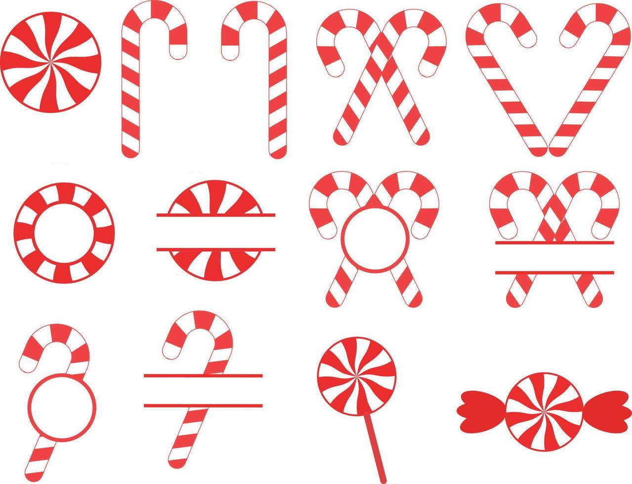 christmas candy cane on white background. set of red sweetmeats. candy cane sign. candy cane and lollipop symbol. vector