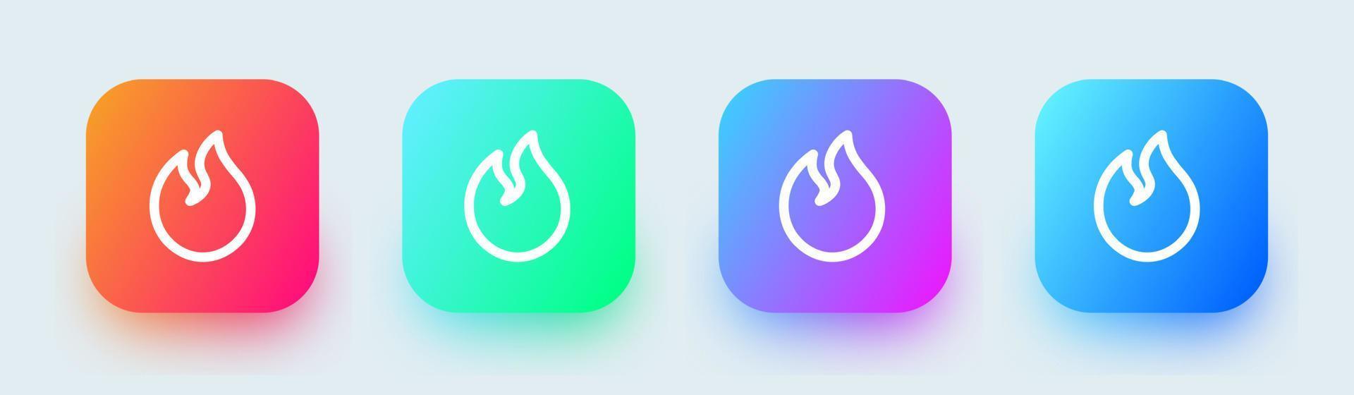 Flame line icon in square gradient colors. Fire signs vector illustration.