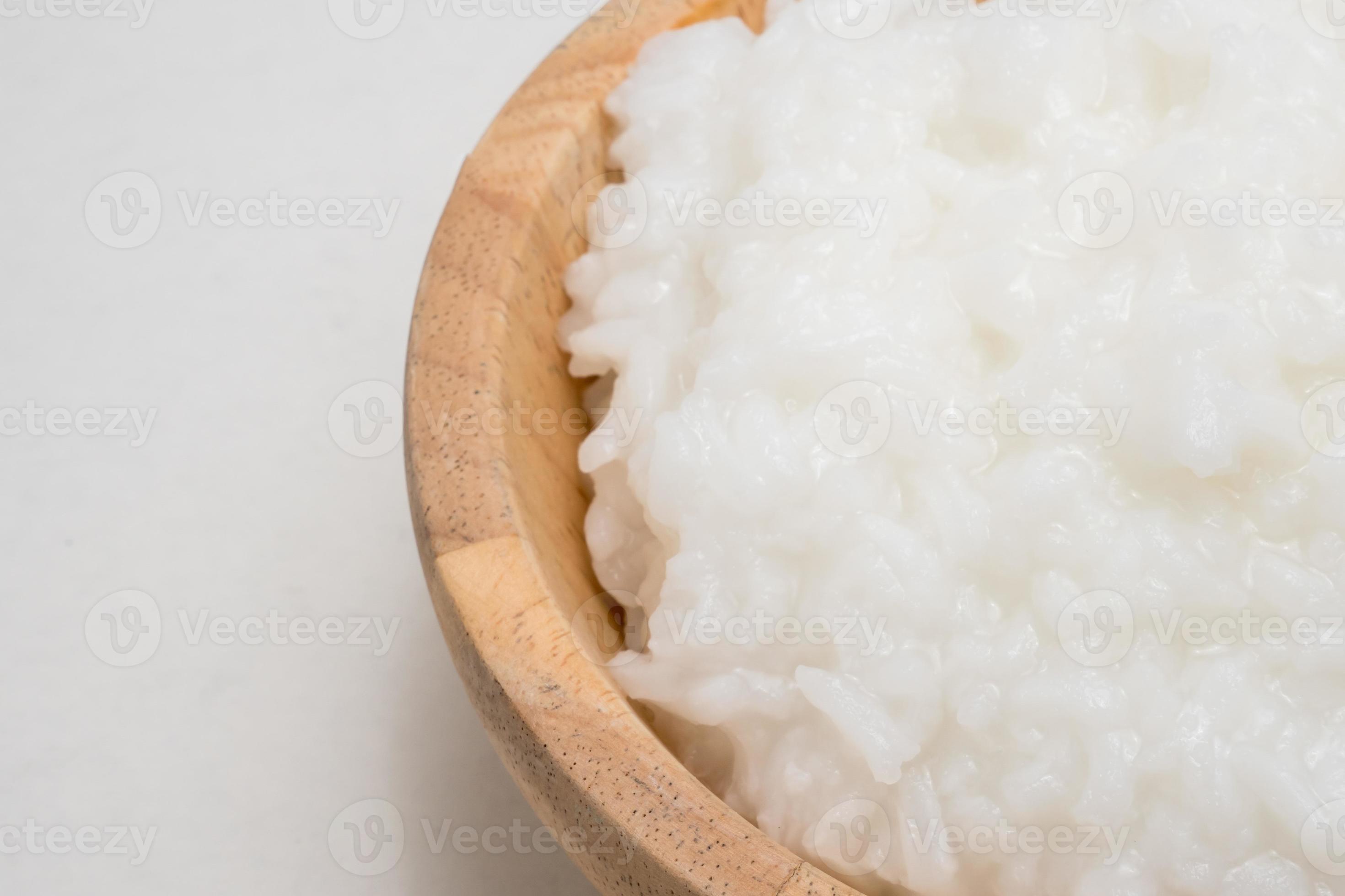 rice gruel or rice porridge in a wooden bowl. 9326672 Stock Photo at