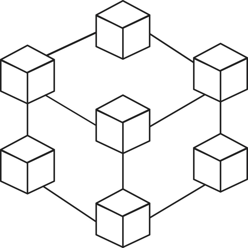 icono de tecnología blockchain sobre fondo blanco. símbolo de bloque de criptografía. signo de cadena de bloques. concepto de algoritmo de cadena de bloques. vector