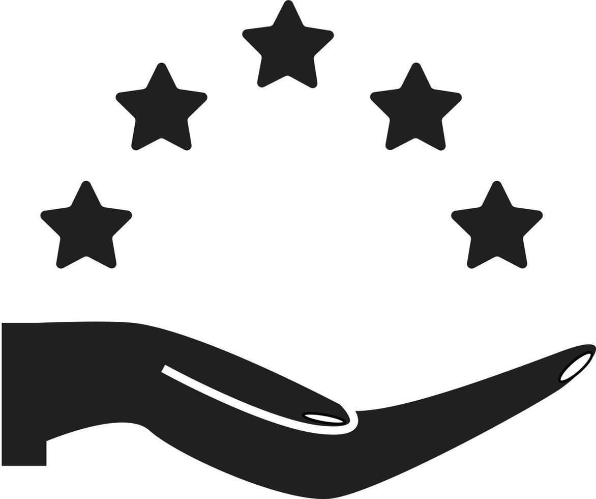 customer review icon. quality rating icon. feedback symbol. hand and star sign. vector