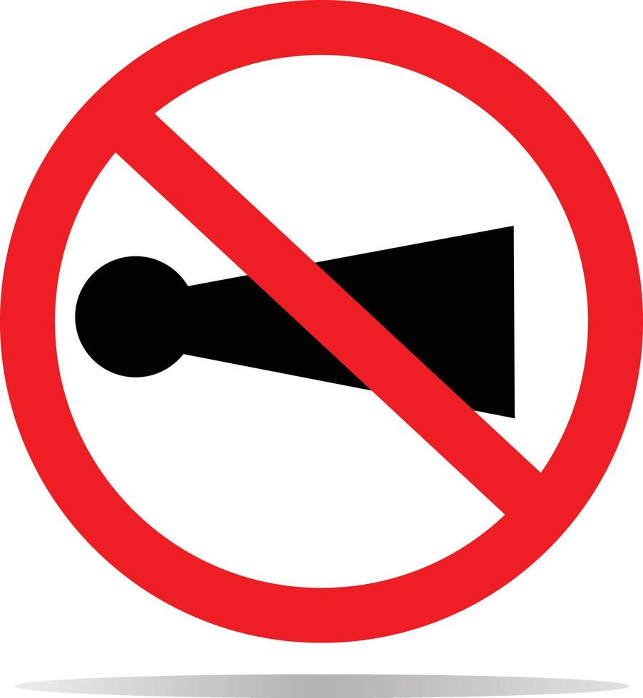 horn prohibited with shadow on white background. no sound symbol. don't use horn traffic sign. vector