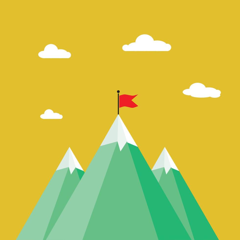 mountain icon on white background. Landscape with flag on the mountain. Success concept symbol. vector
