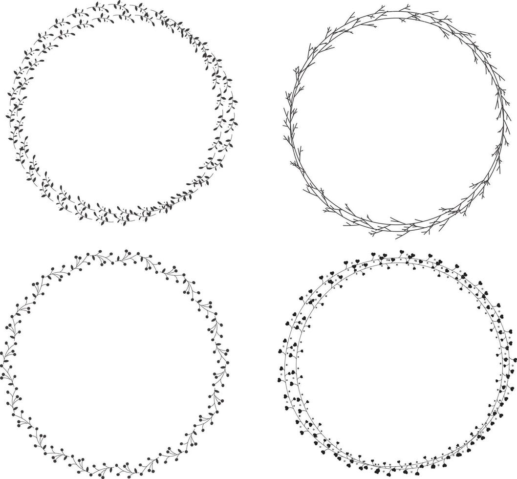 Set Handdrawn Wreath icon on white background. Handdrawn Wreath sign for your web site design, logo, app, UI. Unique decoration for greeting card black arrow sign. wedding invitation symbol. vector