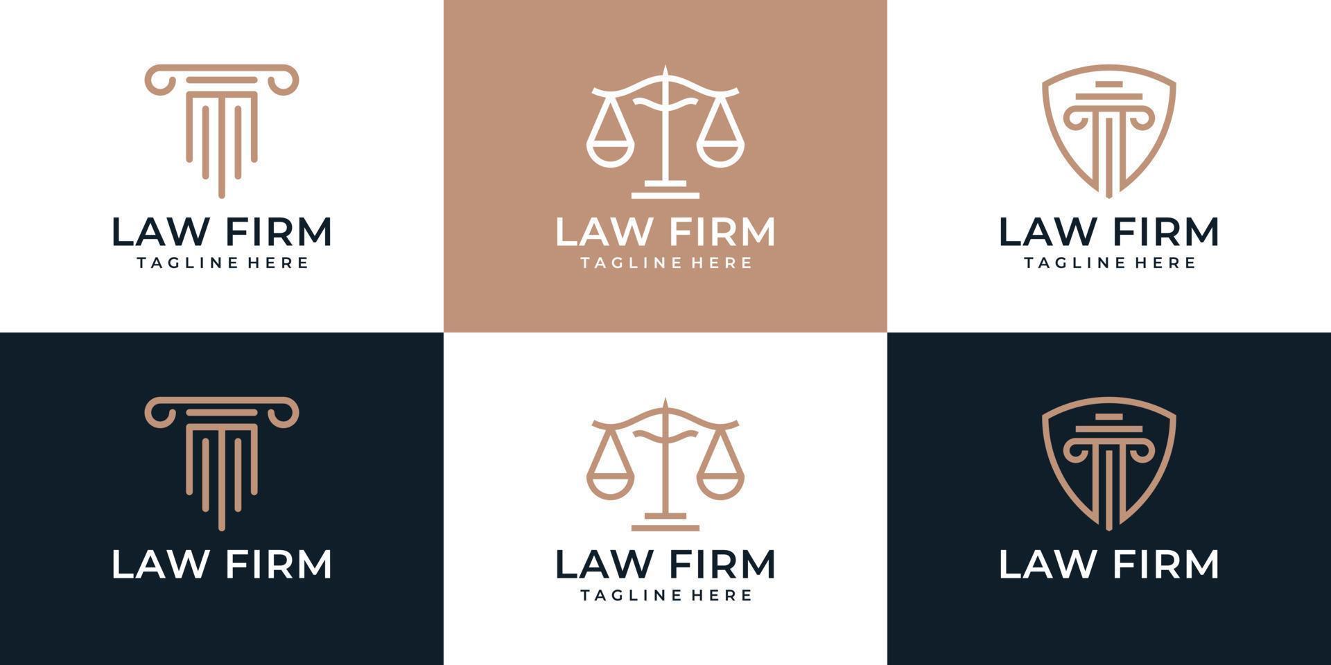 conjunto de bufete de abogados creativo elemento de justicia diseño de logotipo abogado jurado legal vector