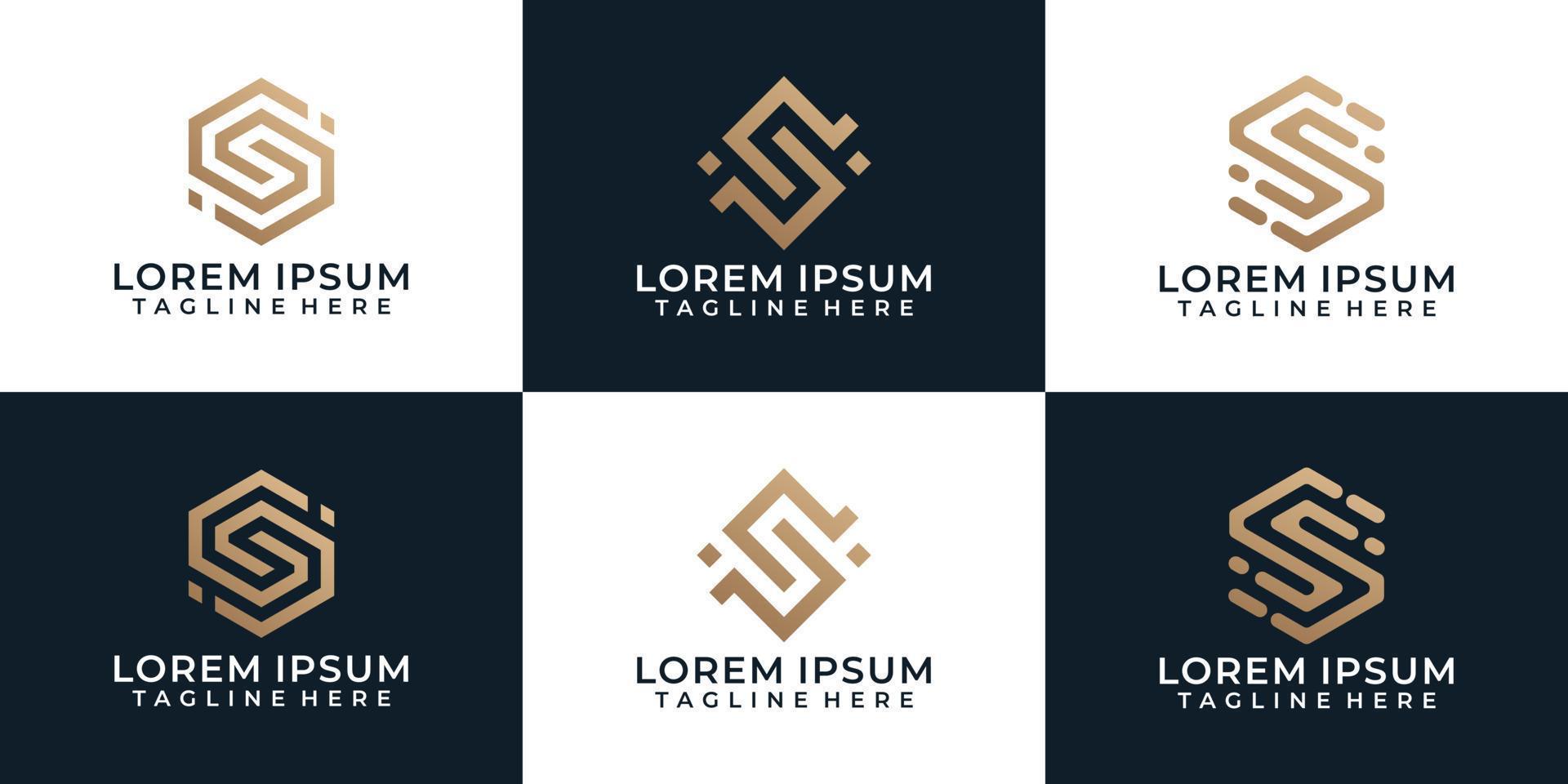 conjunto de símbolo de logotipo de letra s moderno elegante de lujo con forma geométrica vector