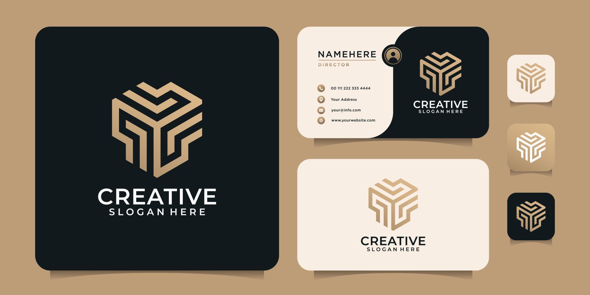Creative luxury abstract geometric logo vector elements with business card