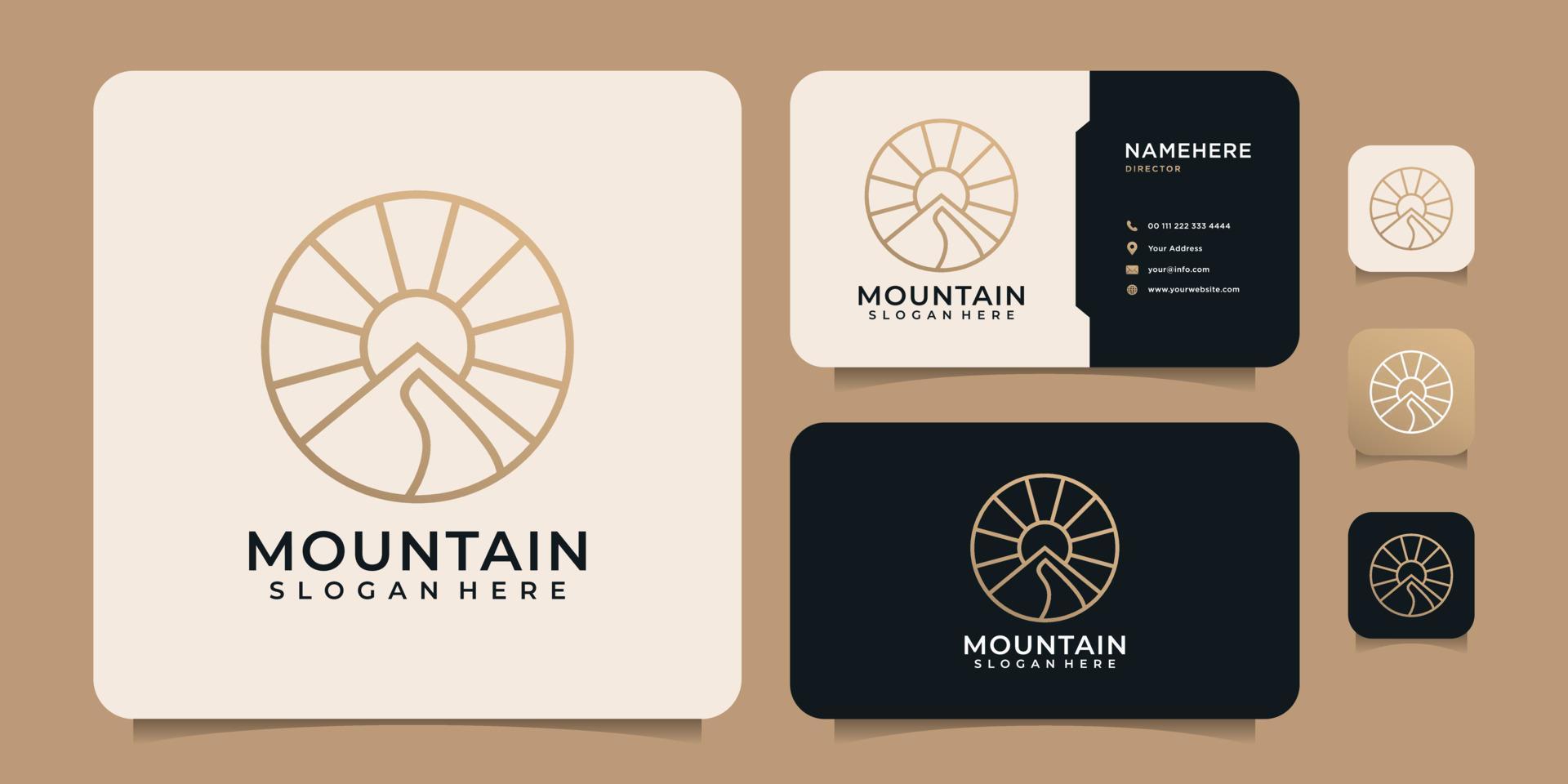 Feminine elegant line mountain sunset sun light logo design elements vector