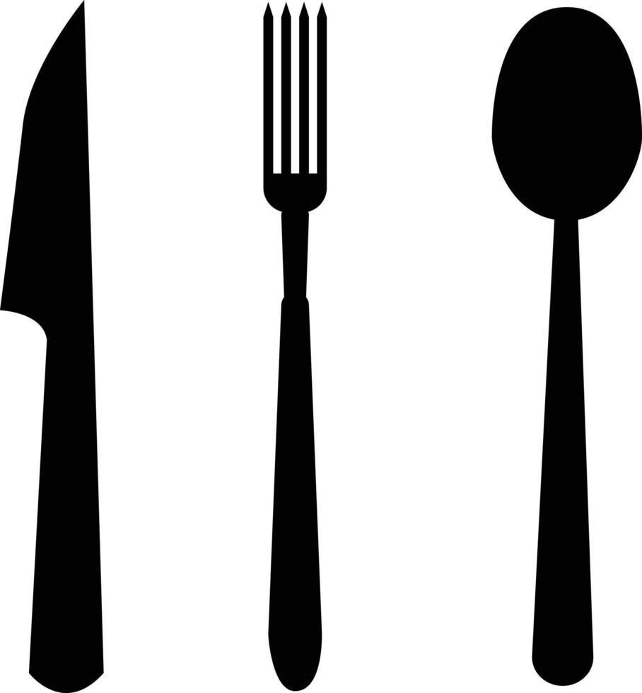 icono de cuchara, tenedor y cuchillo sobre fondo blanco. estilo plano símbolo de cubiertos. señal de cocina. vector