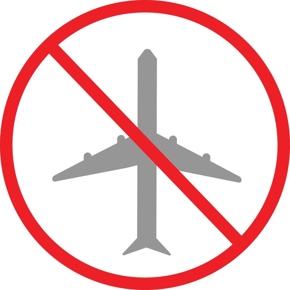 icono de avión prohibido sobre fondo blanco. estilo plano señal de prohibición roja no volar aviones. sin símbolo de zona de vuelo. vector