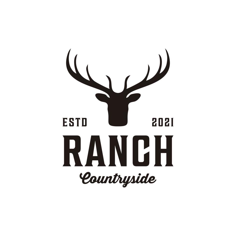 Ranch vintage retro silhouette deer logo design vector