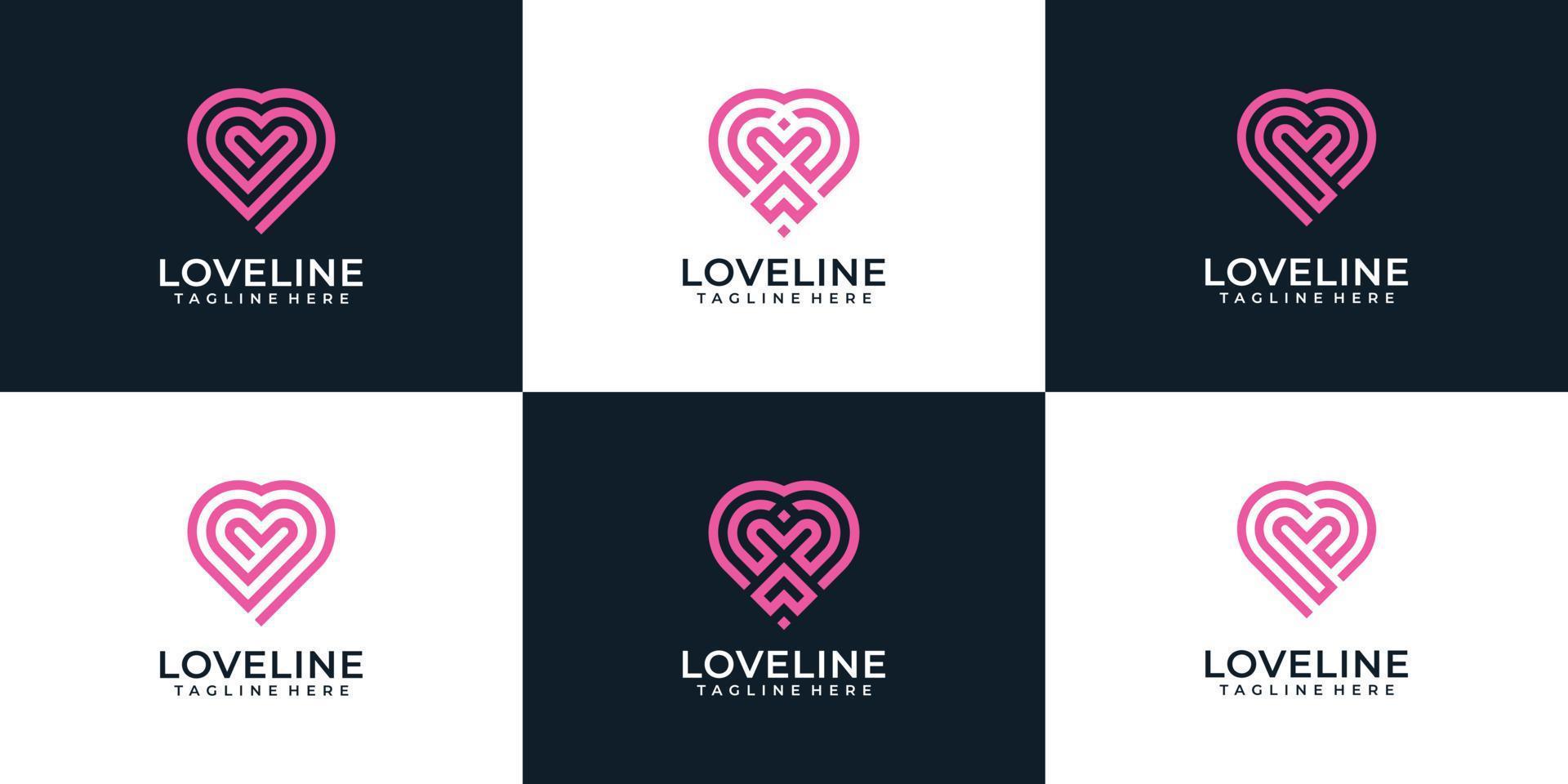 Love heart monogram romantic logo collection vector