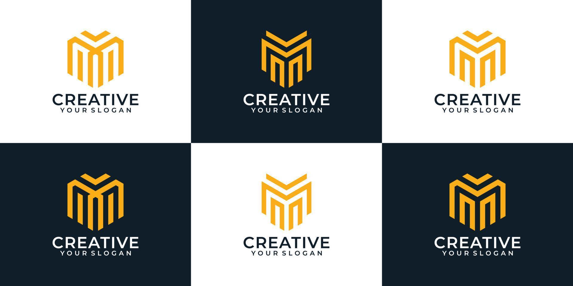 Set of creative inspirational geometric letter m logo design vector