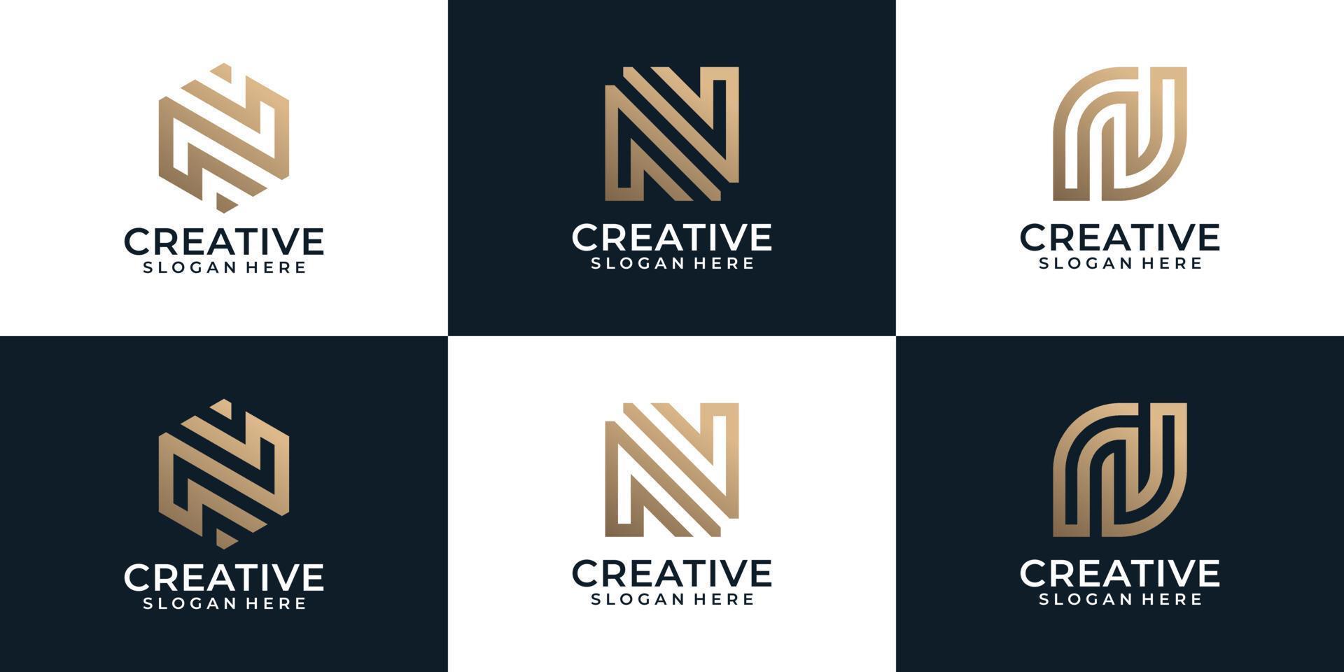 Creative elegant luxury letter n logo design collection vector