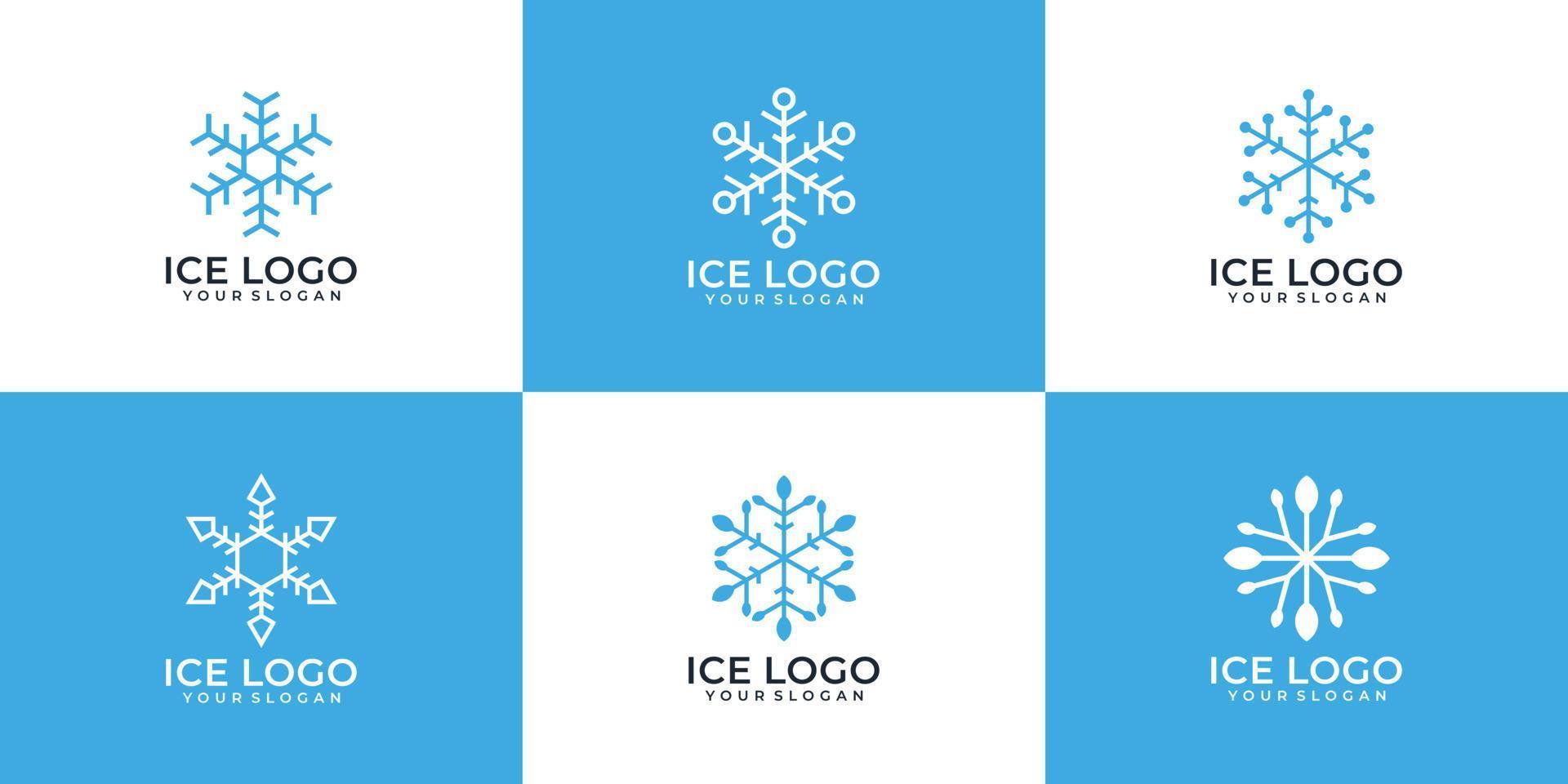 Set of minimalist snowflake ice logo design vector