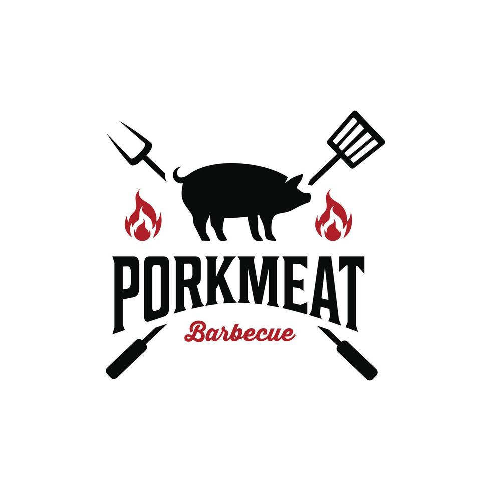 Vintage retro hipster pork meat farm butchery barbecue logo silhouette vector