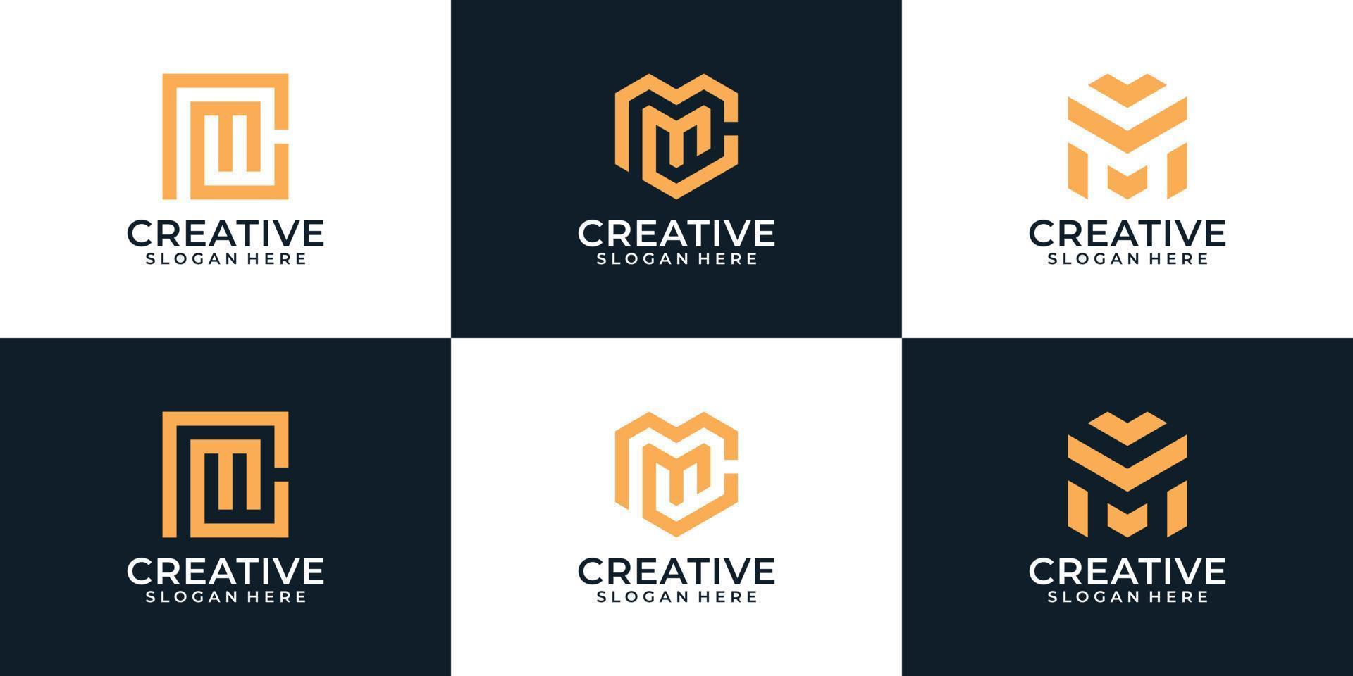 Set of elegant typography of letter m logo design elements inspiration vector