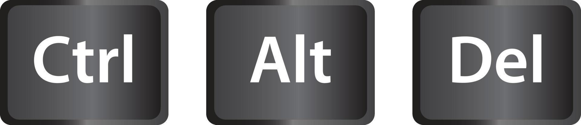 Ctrl, Alt and Del on white background. keyboard shortcut icon. three button for fix computer symbol. vector