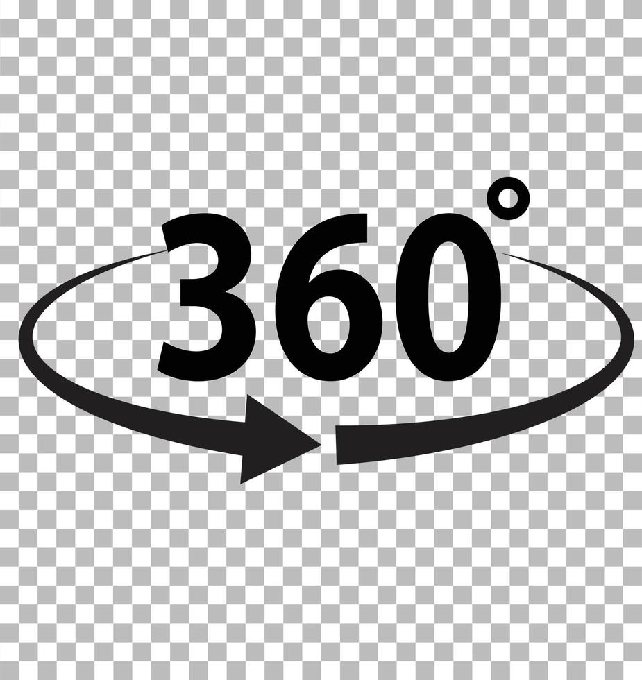 Icono de 360 grados sobre fondo transparente. estilo plano señal de 360 grados. gire el icono de 360 grados para el diseño de su sitio web, logotipo, aplicación, interfaz de usuario. símbolo de ángulo de 360 grados. vector