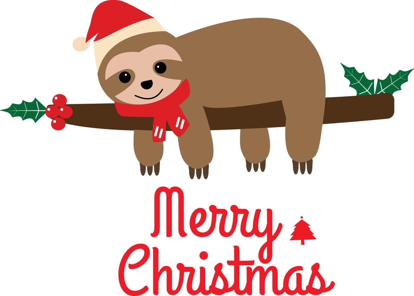 cute cartoon sloth icon on white background. flat style. christmas sloth sign. Merry Christmas card with cute sloth. vector