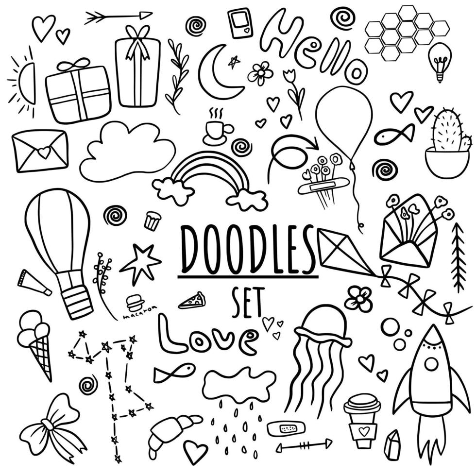 Black and white doodles set vector
