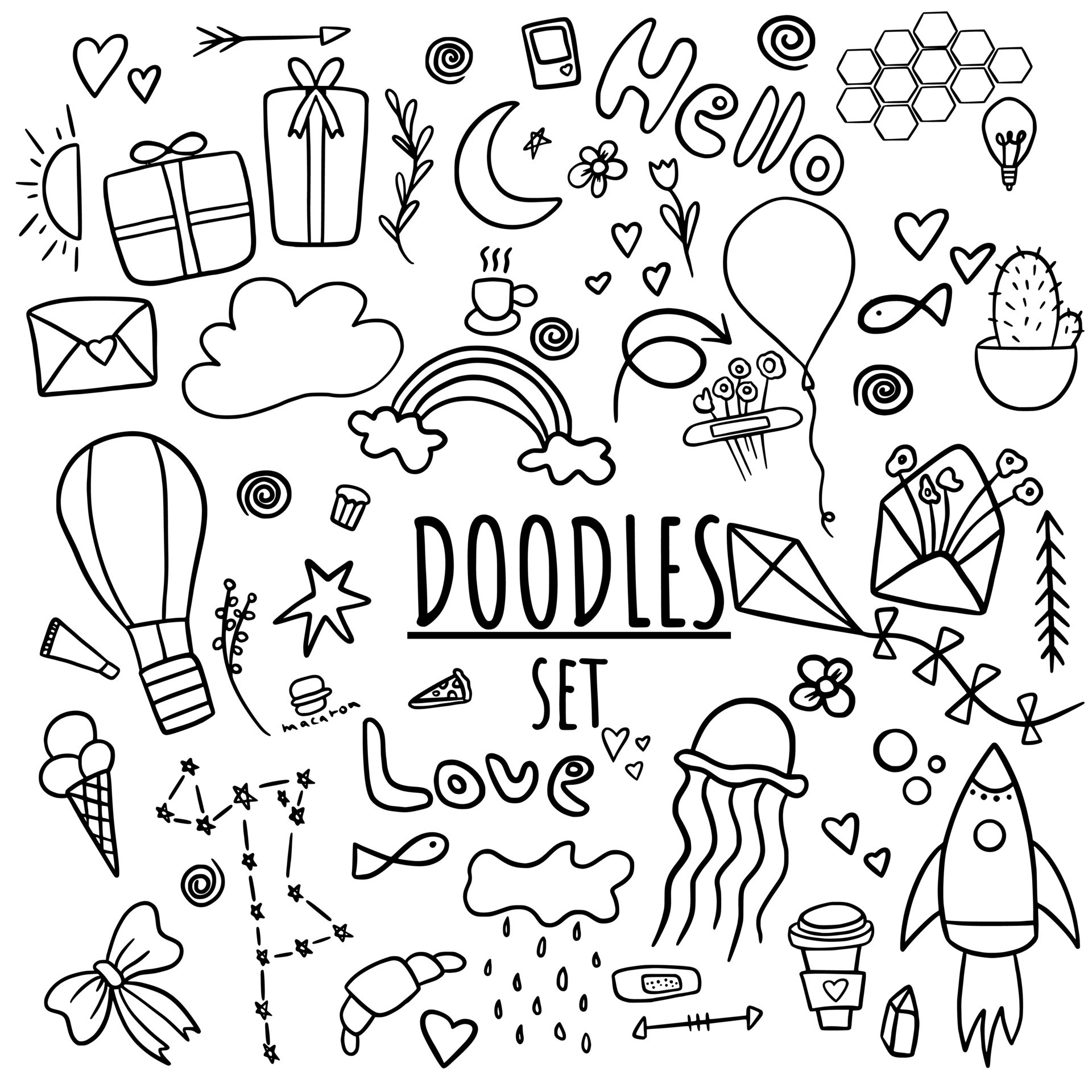 Black and white doodles set 9327039 Vector Art at Vecteezy