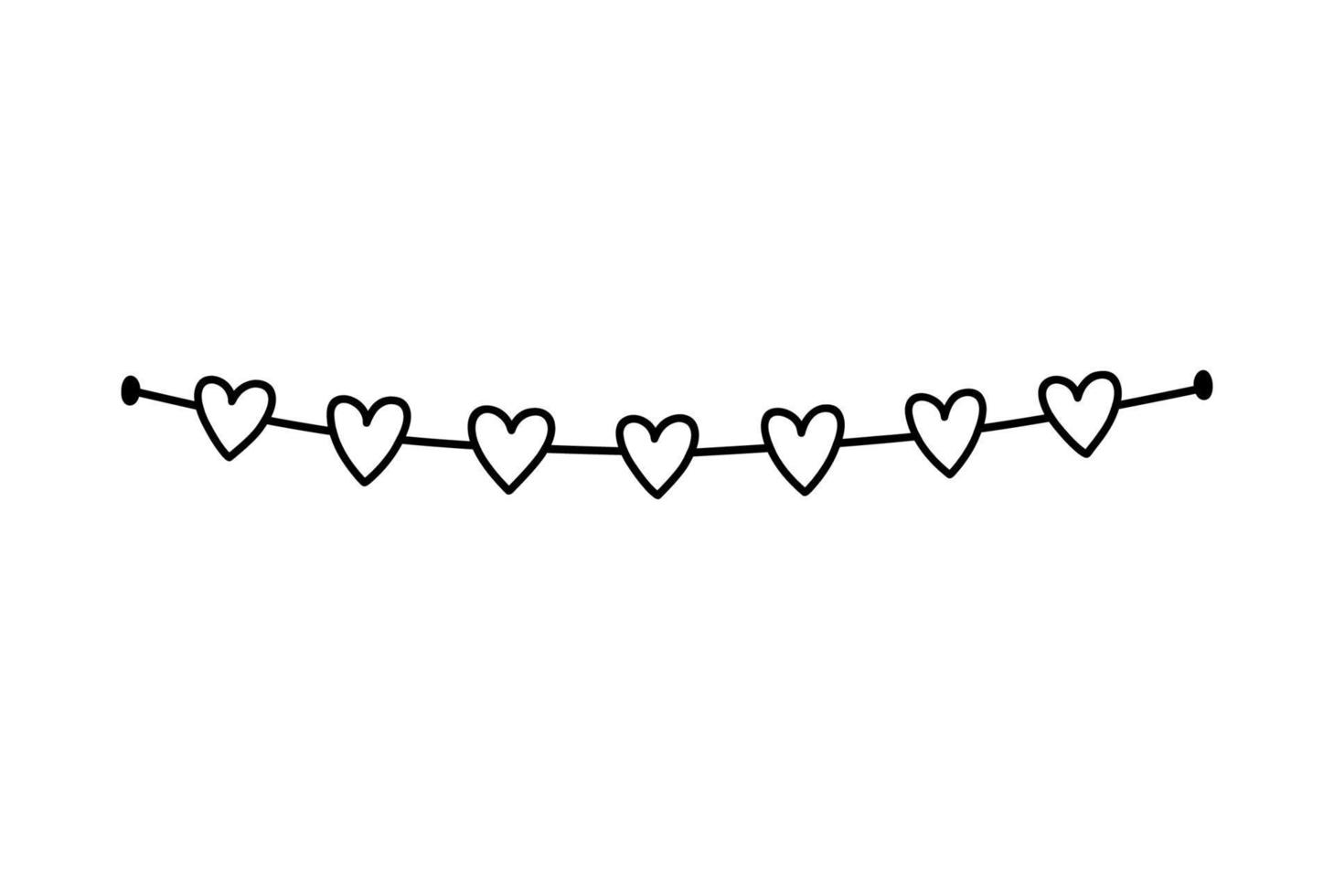 Cute bunting with hearts isolated on white background. Festive garland. Vector hand-drawn illustration in doodle style. Perfect for holiday designs, cards, decorations, logo.