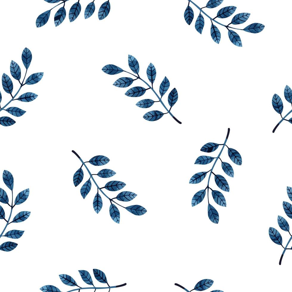 Botanical seamless pattern with dark blue twigs on white background. Watercolor hand-drawn illustration. Perfect for textile, fabrics, wrapping paper, linens, invitations, cards, covers and decor vector