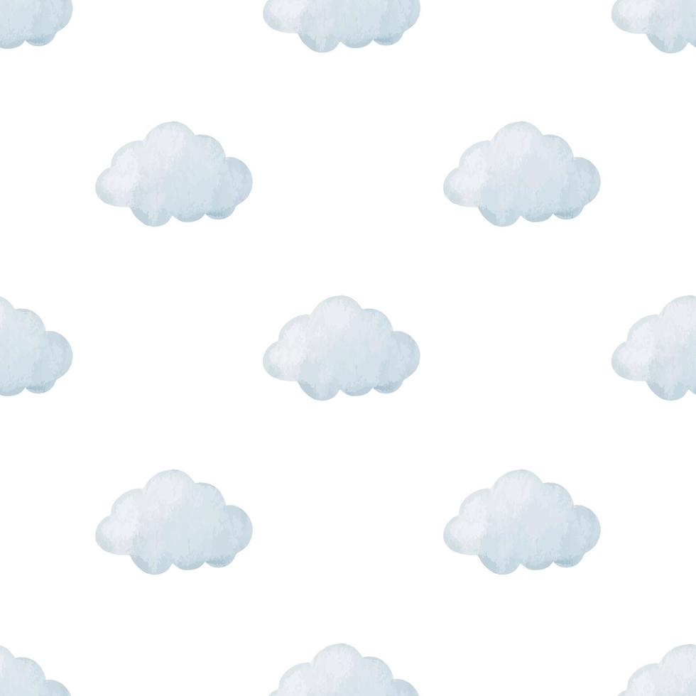 Cute minimalist seamless pattern with blue clouds. Watercolor hand-drawn illustration. Perfect for textile, fabrics, wrapping paper, linens, invitations, cards, prints, nursery decor, covers. vector