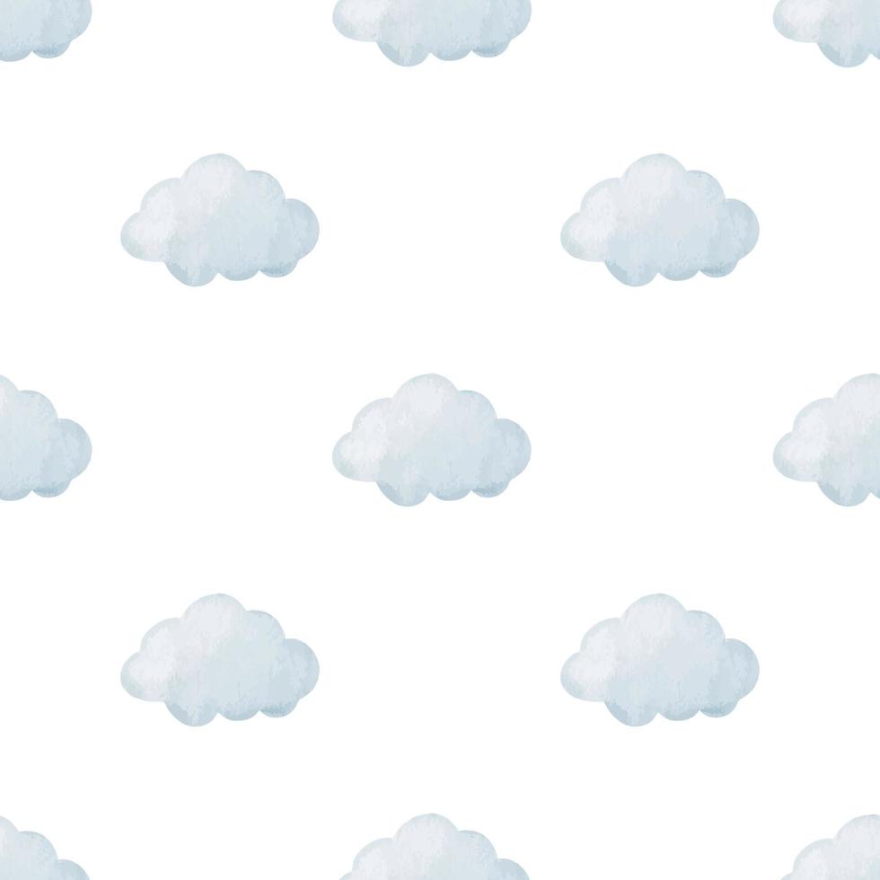 Cute minimalist seamless pattern with blue clouds. Watercolor hand-drawn illustration. Perfect for textile, fabrics, wrapping paper, linens, invitations, cards, prints, nursery decor, covers. vector