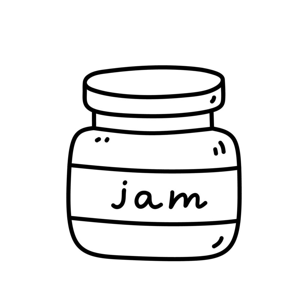 Jar of jam isolated on white background. Vector hand-drawn illustration in doodle style. Perfect for recipes, decoration, logo, menu, various designs.