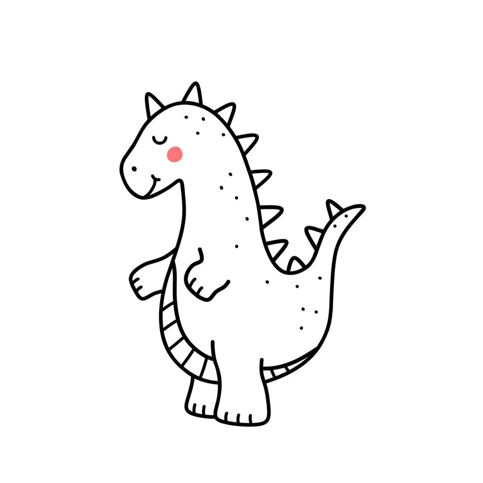 lindo dinosaurio sonriente aislado sobre fondo blanco. ilustración vectorial dibujada a mano en estilo garabato. perfecto para tarjetas, logo, decoraciones. personaje animado. vector