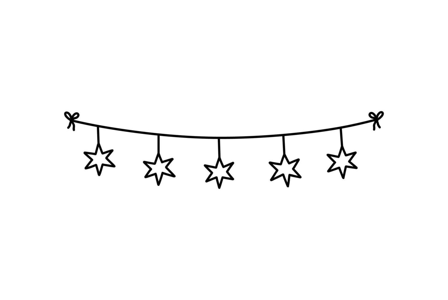 Cute bunting with stars isolated on white background. Festive garland. Vector hand-drawn illustration in doodle style. Perfect for holiday designs, cards, decorations, logo.