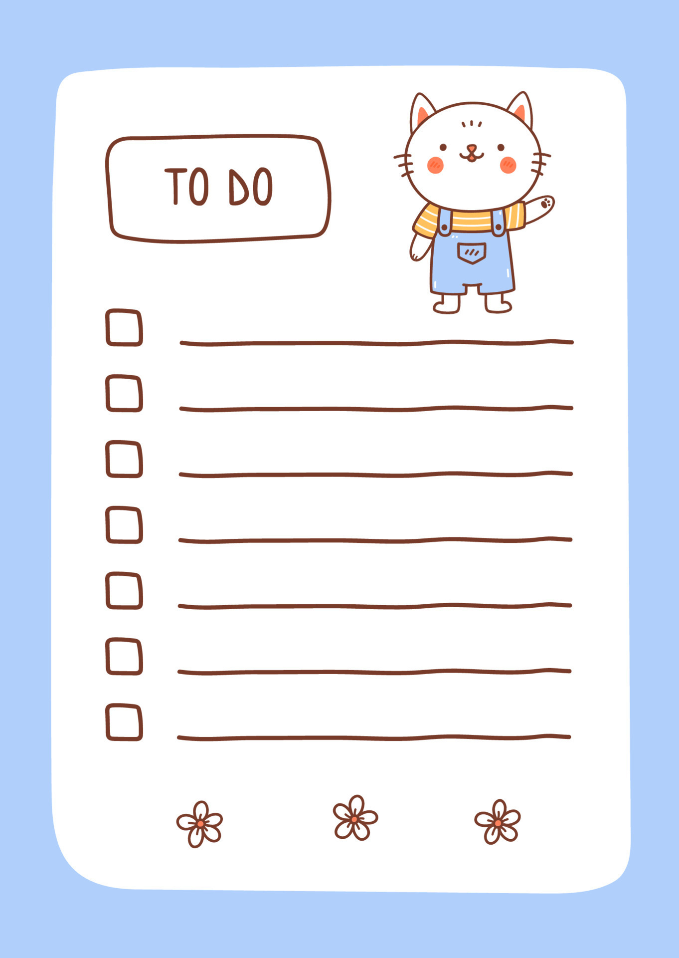 To do list template decorated by kawaii cat. Cute design of schedule