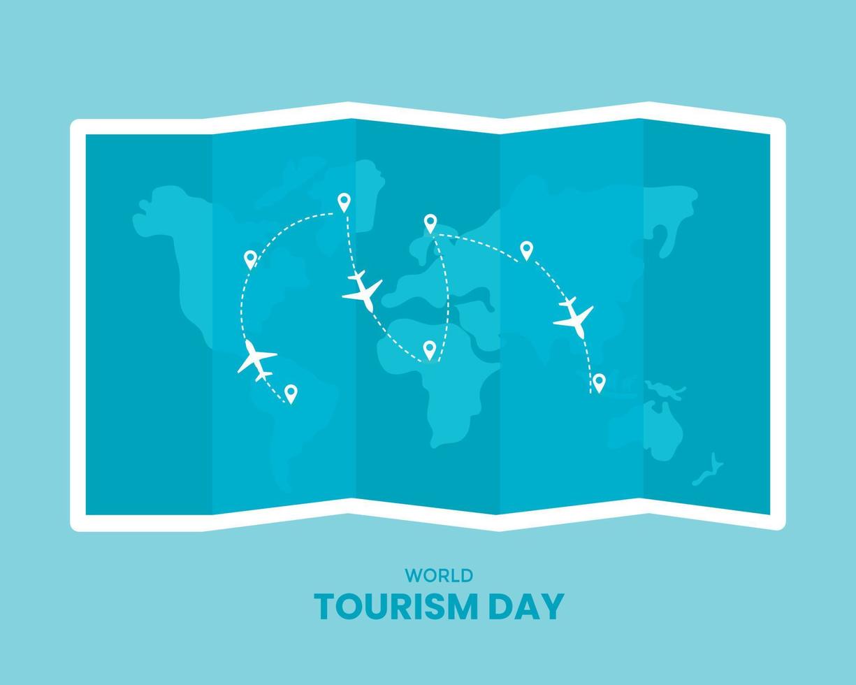 World Tourism Day With Map And Plane Flat Illustration vector