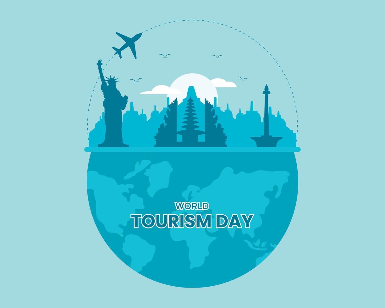 World Tourism Day With Globe And Landmark Flat Illustration vector